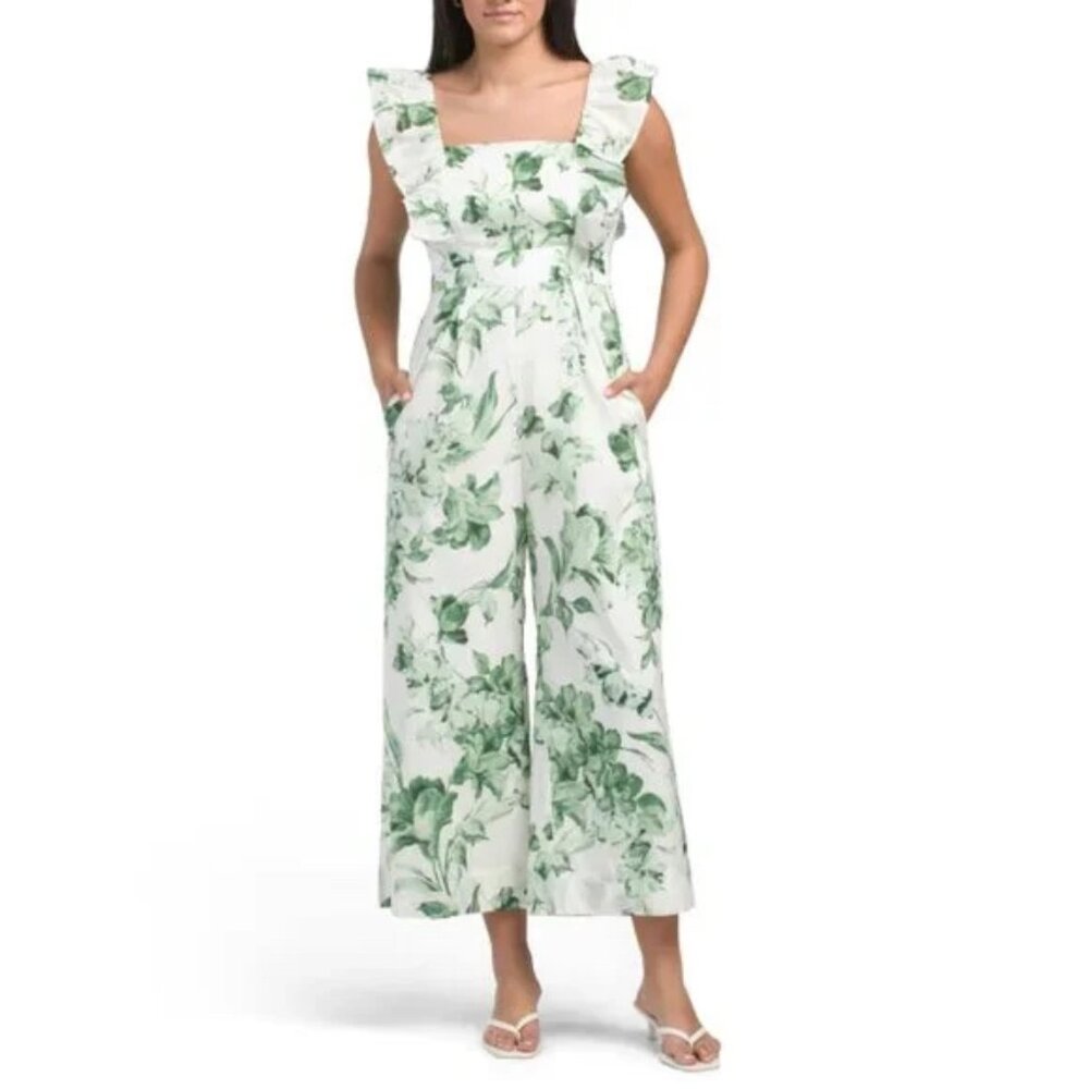Taylor NWT Floral Ruffled Wide Leg Jumpsuit Womens Size XL